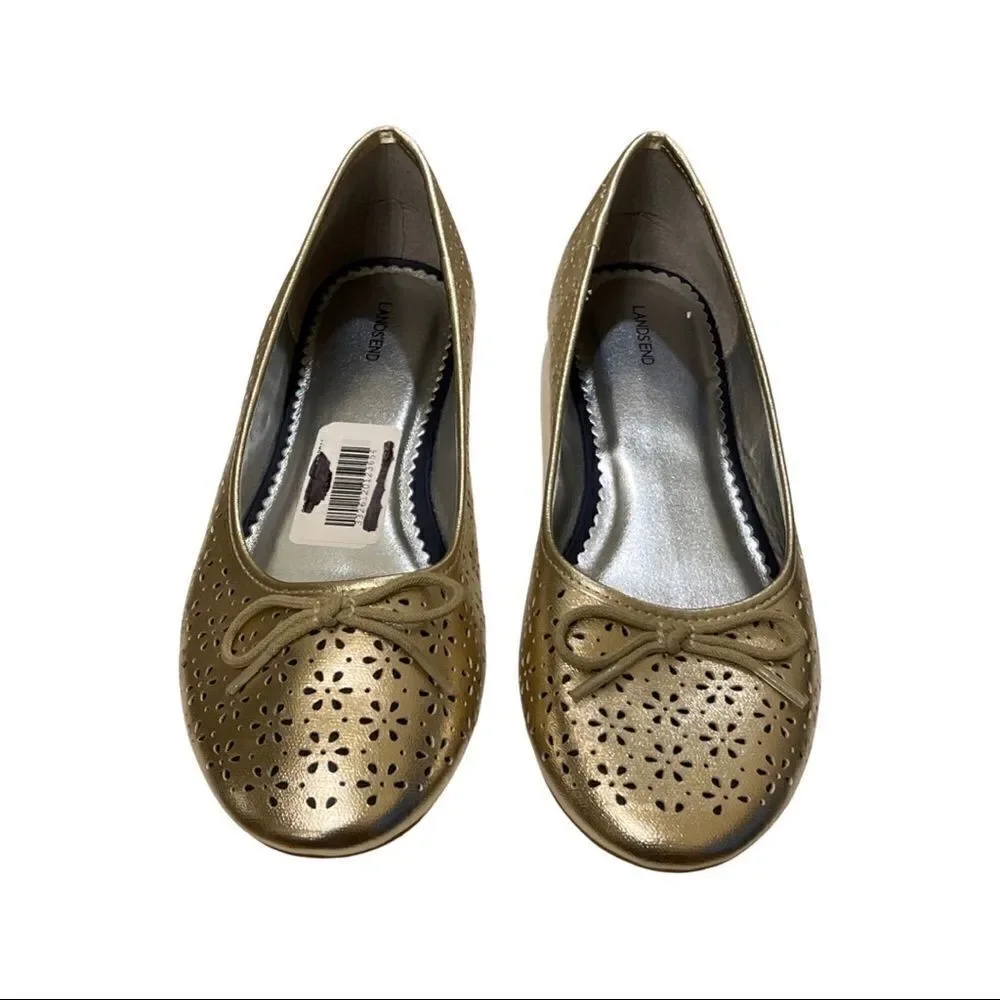 Land’s End Gold Metallic Perforated Ballet Flat - Girls Size 6